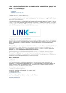 Link Financial nombrado proveedor de servicio de apoyo en TdA Lico Leasing III