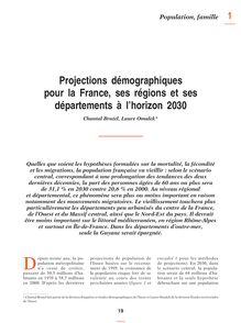 Projections démographiques pour la France, ses régions et ses départements à l horizon 2030