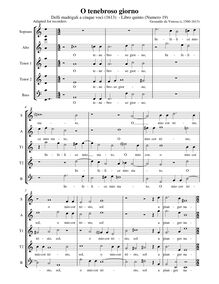 Partition O tenebroso giorno - partition complète (alto notation), Madrigali A Cinque Voci [Libro Quinto]