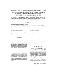 CONSERVACIÓN DE LOS RECURSOS GENÉTICOS ANIMALES Y LOS SISTEMAS DE EXPLOTACIÓN TRADICIONALES DENTRO DEL PROGRAMA IBEROAMERICANO DE CIENCIA Y TECNOLOGÍA PARA EL DESARROLLO (CYTED)(CONSERVATION OF THE ANIMAL GENETIC RESOURCES AND THE TRADITIONAL MANAGEMENT SYSTEMS UNDER THE IBEROAMERICAN PROGRAM OF SCIENCE AND TECHNOLOGY FOR THE DEVELOPMENT (CYTED))