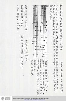 Partition complète, Ouverture en F major, GWV 451, F major, Graupner, Christoph