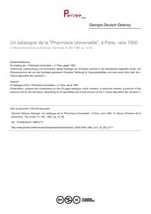 Un catalogue de la Pharmacie Universelle, à Paris, vers 1900 - article ; n°252 ; vol.70, pg 31-36