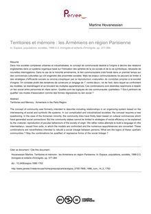 Territoires et mémoire : les Arméniens en région Parisienne - article ; n°2 ; vol.14, pg 377-384