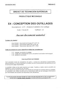 Analyse et validation d un outillage 2002 BTS Productique mécanique