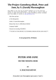 Peter and Jane - or The Missing Heir