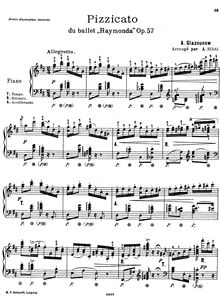 Partition Pizzicato, transcription pour piano, Raymonda, Op.57, Glazunov, Aleksandr