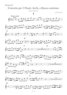 Partition violon II, Concerto pour 2 flûtes en C major, RV 533, C major
