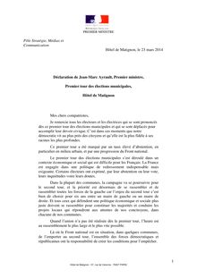 Municipales 2014 : Déclaration de Jean-Marc Ayrault
