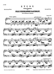 Partition complète (filter), Etude, Mendelssohn, Felix