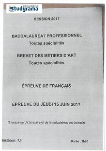Sujet Bac Pro 2017 - Français