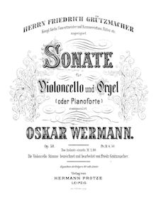 Partition orgue (ou Piano) score, Sonata pour violoncelle et orgue, Op.58