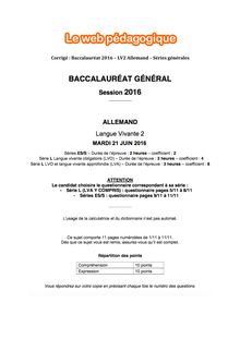 Baccalauréat LV2 Allemand 2016 - Séries générales (Corrigé)