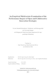 An empirical multivariate examination of the performance impact of open and collaborative innovation strategies [Elektronische Ressource] / vorgelegt von Sabine Brunswicker