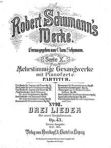 Partition complète, 3 Zweistimmige chansons, Op.43, Schumann, Robert