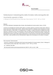 Sollecitazioni metodologiche delle Annales nella storiografia del movimento operaio in Italia - article ; n°1 ; vol.93, pg 419-432