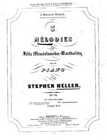 Partition No.2 Chant du Troubadour - partition complète, 3 Melodies de Mendelssohn, Op.72