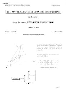 Géométrie descriptive 2001 BTS Constructions métalliques
