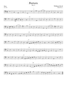 Partition viole de basse, fantaisies pour 3 violes de gambe, Byrd, William par William Byrd