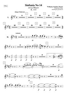 Partition hautbois 1/2, Symphony No.14, A major, Mozart, Wolfgang Amadeus