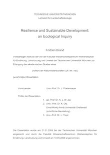 Resilience and sustainable development [Elektronische Ressource] / Fridolin Brand
