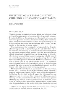 INSTITUTING A RESEARCH ETHIC: CHILLING AND CAUTIONARY TALES1