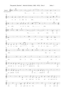Partition chœur 1: Soprano 2, Da pacem, Domine, Schütz, Heinrich