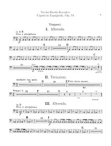 Partition timbales, tambour, Triangle,basse tambour/cymbales, petit tambour/castagnettes, Spanish Capriccio