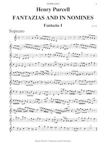 Partition Soprano, Fantazias et en Nomines, Purcell, Henry