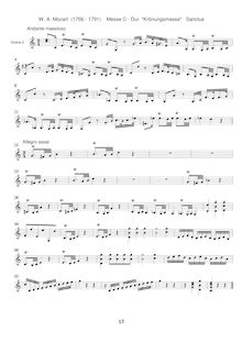 Partition violons II, Mass, Krönungsmesse&nbsp;; Coronation Mass&nbsp;; Mass No.15&nbsp;; Missa par Wolfgang Amadeus Mozart