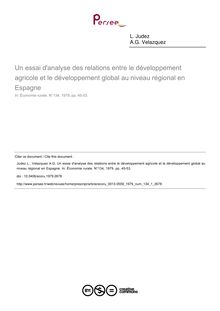Un essai d analyse des relations entre le développement agricole et le développement global au niveau régional en Espagne - article ; n°1 ; vol.134, pg 45-53