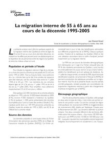 La situation démographique au Québec – Bilan 2006. La migration interne de 55 à 65 ans au cours