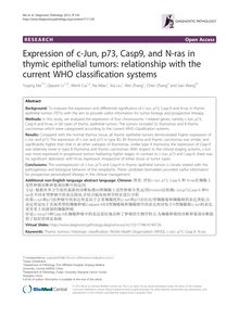 Expression of c-Jun, p73, Casp9, and N-ras in thymic epithelial tumors: relationship with the current WHO classification systems