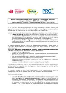 Motion commune PS PRG EELV Région ALPC territoire hors TAFTA