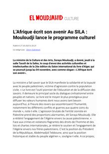 [ El Moudjahid ] - L’Afrique écrit son avenir Au SILA : Mouloudji lance le programme culturel
