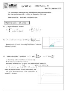 Intégration – Algèbre linéaire – Fonctions de plusieurs variables 2002 Tronc Commun Université de Technologie de Belfort Montbéliard