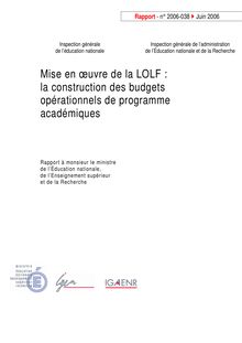 Mise en oeuvre de la LOLF : la construction des budgets opérationnels de programme académiques