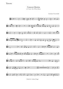 Partition ténor (alto clef), Canzon Quinta à , Canto Alto ténor Basso
