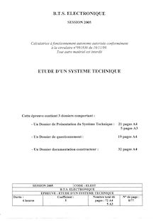 Etude d un système technique 2005 BTS Systèmes électroniques