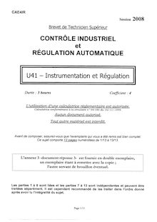 Instrumentation et régulation 2008 BTS Contrôle industriel et régulation automatique