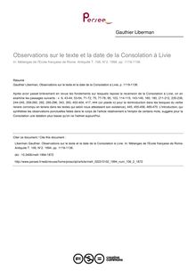 Observations sur le texte et la date de la Consolation à Livie - article ; n°2 ; vol.106, pg 1119-1136