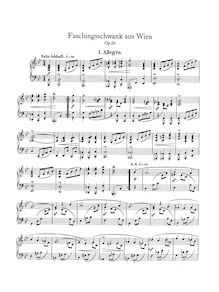 Partition complète, Faschingsschwank aus Wien Op.26, 1). B♭ major  2). G minor 3). B♭ major 4). E♭ minor 5). B♭ major