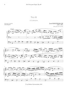 Partition No.3 Trio en A minor, 10 Trios pour orgue, Rheinberger, Josef Gabriel