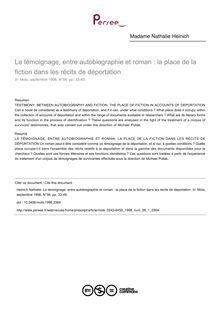 Le témoignage, entre autobiographie et roman : la place de la fiction dans les récits de déportation - article ; n°1 ; vol.56, pg 33-49