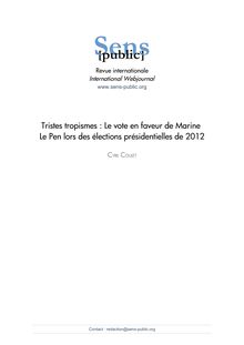  Tristes tropismes : Le vote en faveur de Marine Le Pen lors des élections présidentielles de 2012