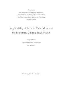 Applicability of intrinsic value models at the segmented Chinese stock market [Elektronische Ressource] / vorgelegt von Ole Gerdau