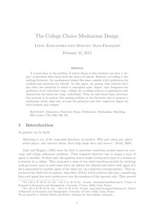 The College Choice Mechanism Design