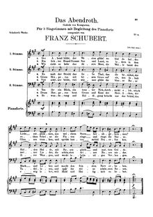 Partition complète, Das Abendrot, D.236, Sunset, Schubert, Franz