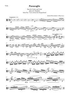 Partition de viole de gambe (petit size, fits on 3 pages), Passacaglia pour violon et viole de gambe