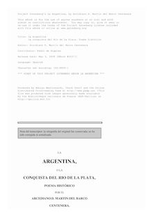 La Argentina - La conquista del Rio de La Plata. Poema histórico