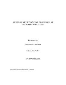 AUDIT OF KEY FINANCIAL PROCESSES AT